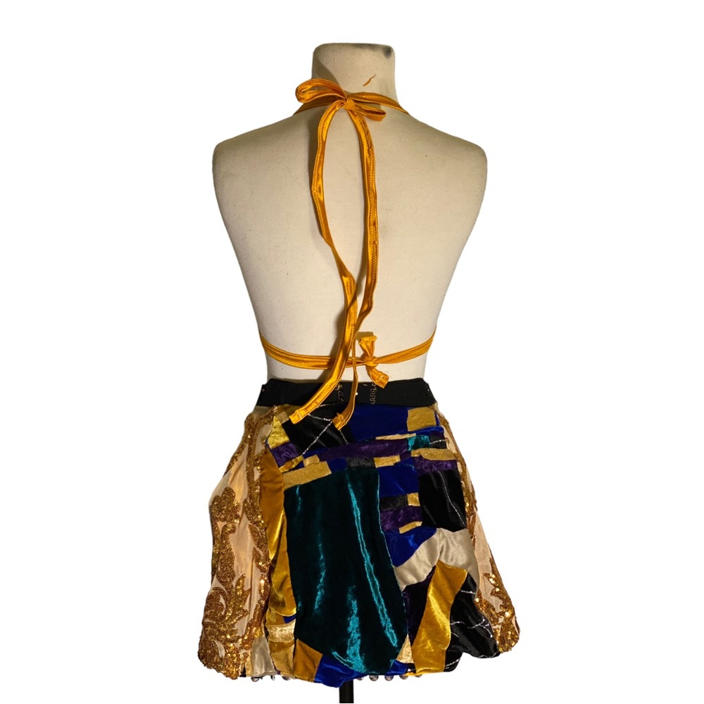 Handmade Blue Rhinestone Velvet Co-ord: Patchwork Stretch Set - Picture 4 of 5